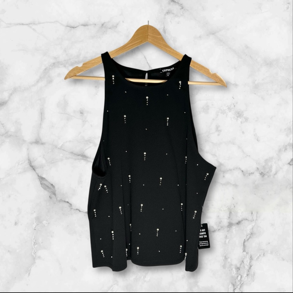 Express Sparkle Embellished Sleeveless Top Black NWT in XL.